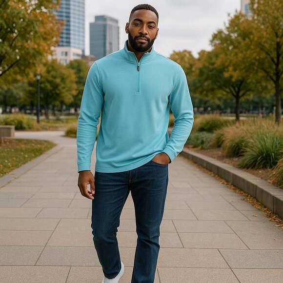 Visitor Premium Mens XL Pullover Blue 1/4 Zip Mock Neck Golf Preppy Outdoor - Picture 1 of 10